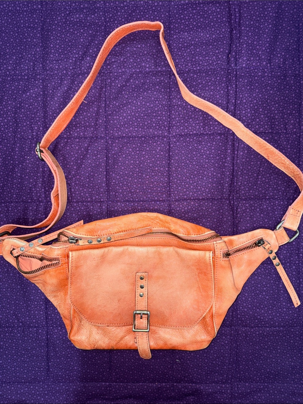 Free People Rust Orange Leather Waist Bag